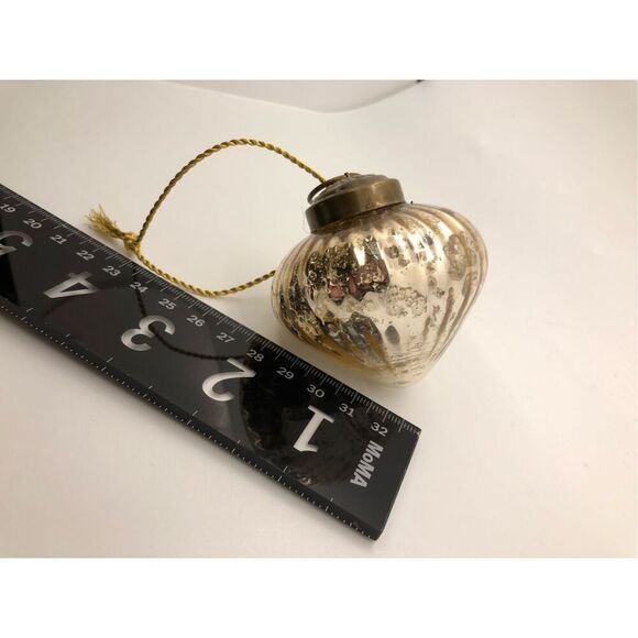 Vintage Mercury Glass Handblown Christmas Ornament Antique Gold With Bronze Topp - Picture 15 of 16